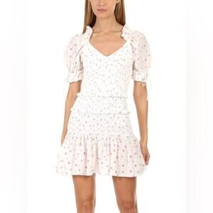 LoveShackFancy Love Shack Fancy Tina Ruffle Mini Dress Pink Floral w/ Flaws XS